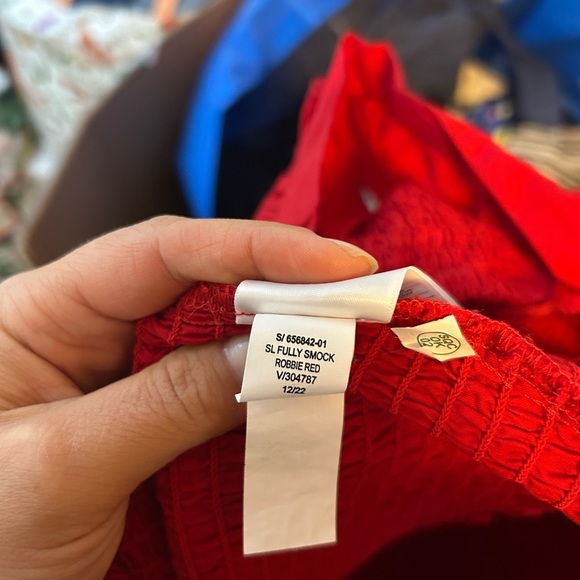 Old Navy Robbie Red Smocked Fitted Ruffle Blouse - Picture 6 of 6